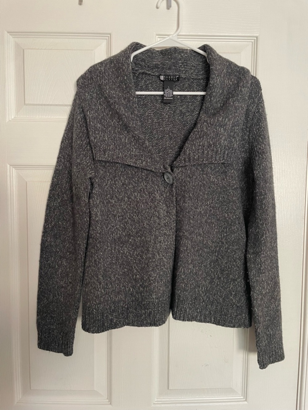 Carole Little Lambswool/Rabbit Blend Charcoal Gray Shawl-Collar Women's Sweater